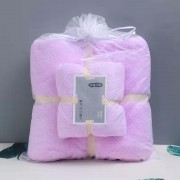 珊瑚绒毛巾+浴巾蕾丝袋子套巾礼品
